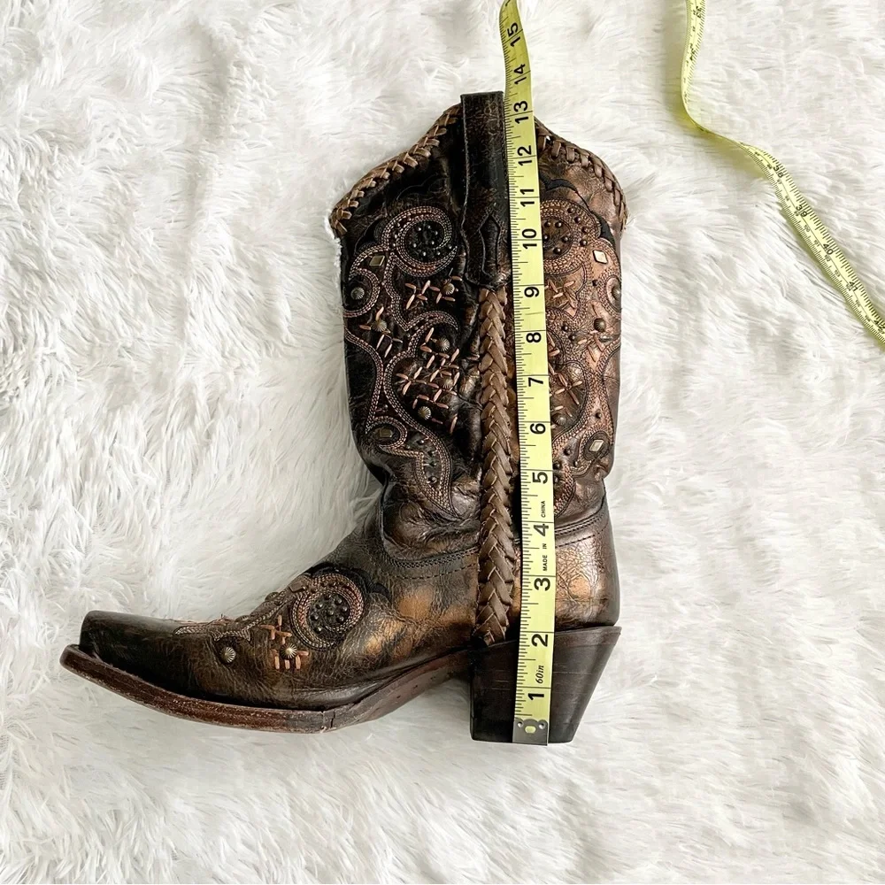 CORRAL Leather Laced Studded Embroidered Snip Toe Cowgirl Boots R1217 western - Picture 10 of 11
